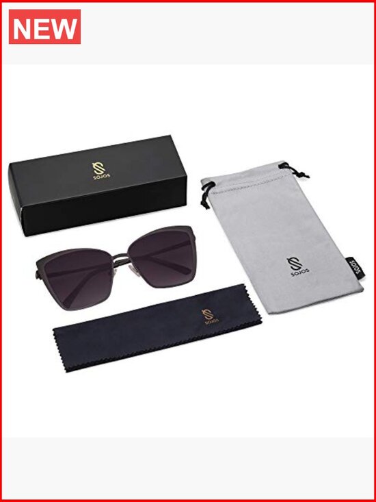 Cateye Sunglasses Women Mirrored Lens Metal Frame UV400 Protection